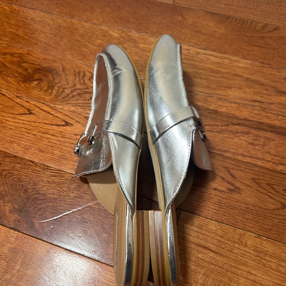 Womens Leather Metallic Mules Silver 79medium - Picture 2 of 8